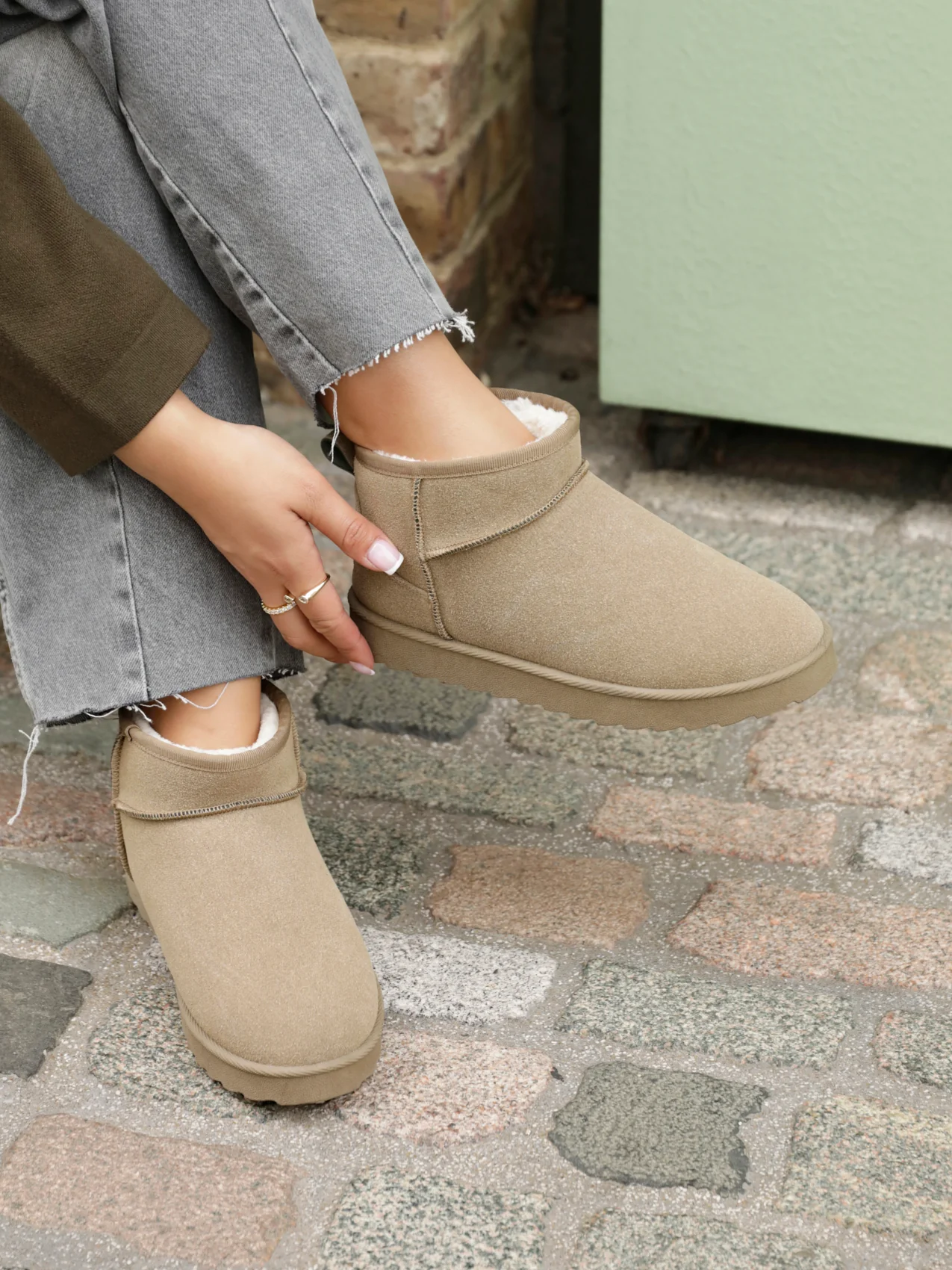 Ultra Mini Addy Khaki Fur Ankle Boots - Image 5
