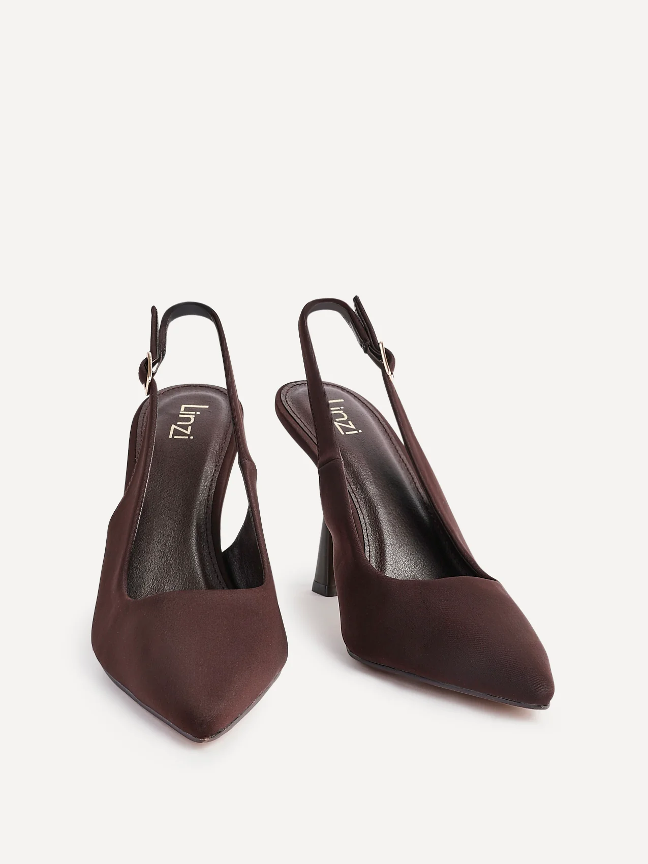 Una Brown Lycra Sling Back Court Heels - Image 3