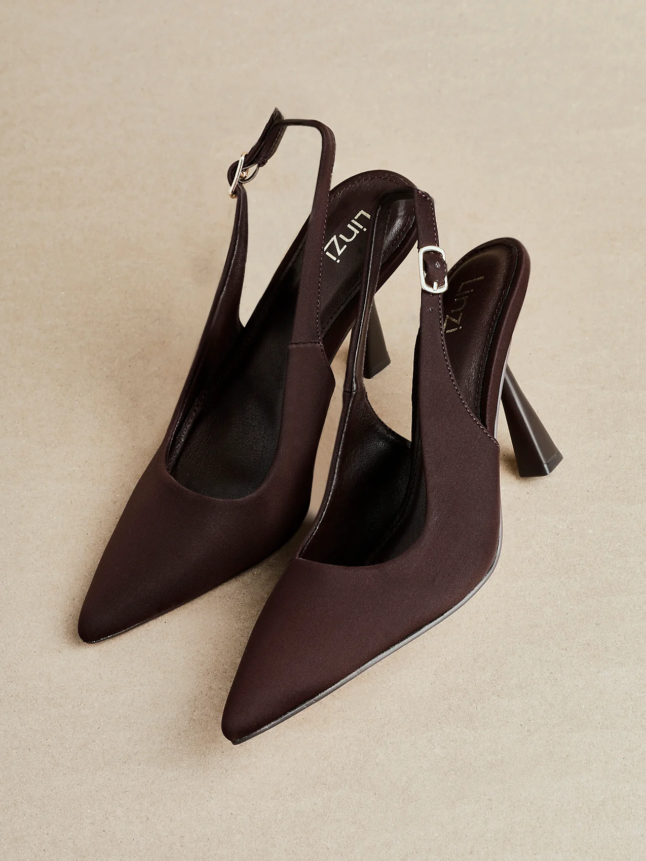 Una Brown Lycra Sling Back Court Heels - Image 6