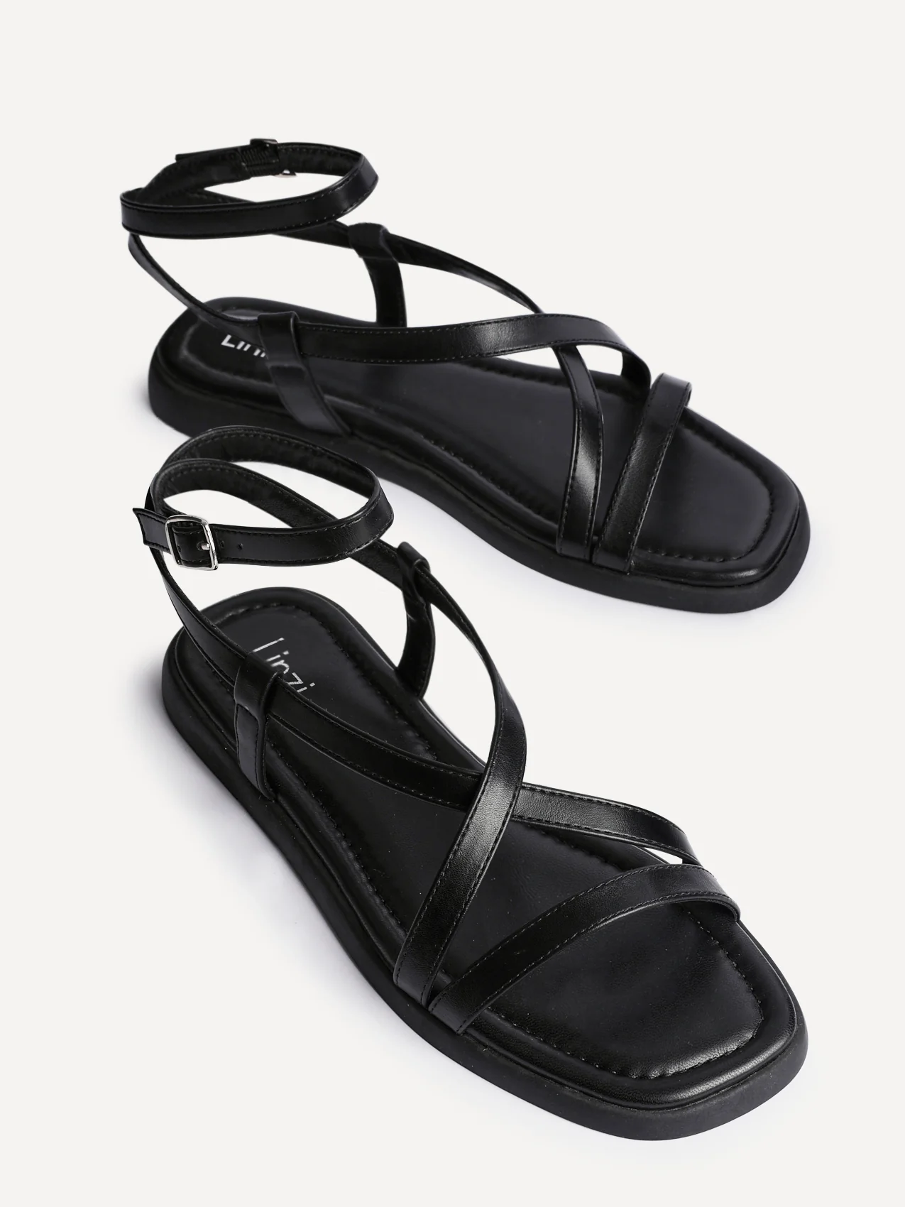Valor Black Strappy Flat Sandals - Image 4