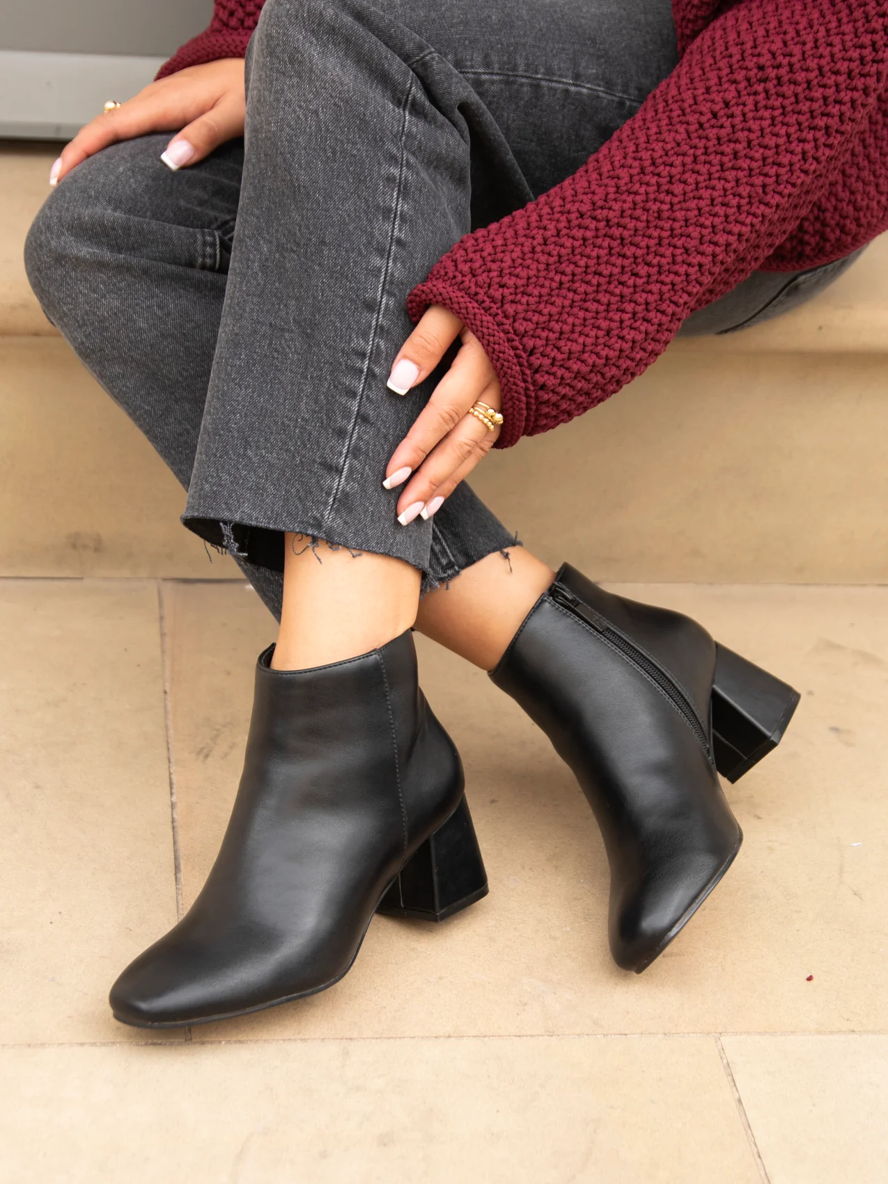 Verse Black Faux Leather Ankle Boots - Image 6