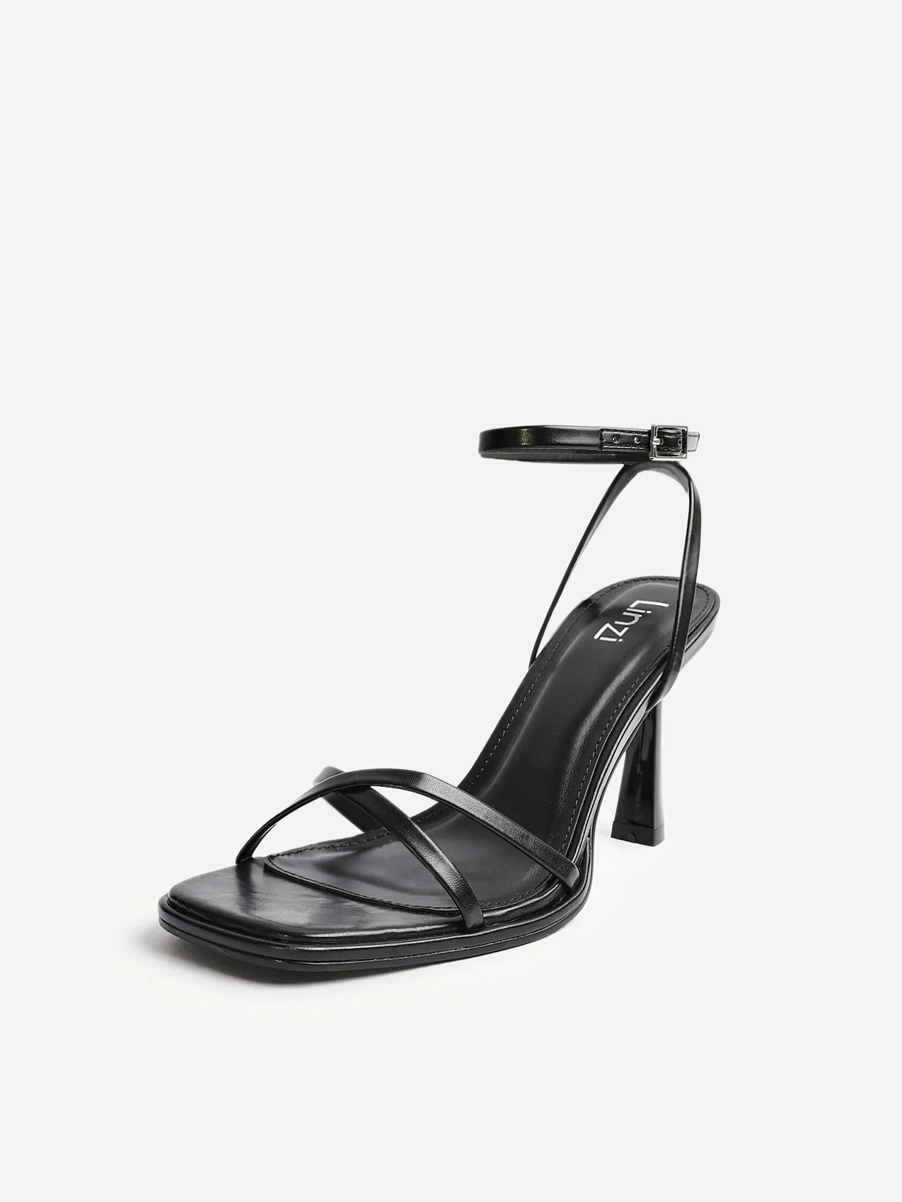 Verve Black Faux Leather Crossover Stiletto Heel - Image 4