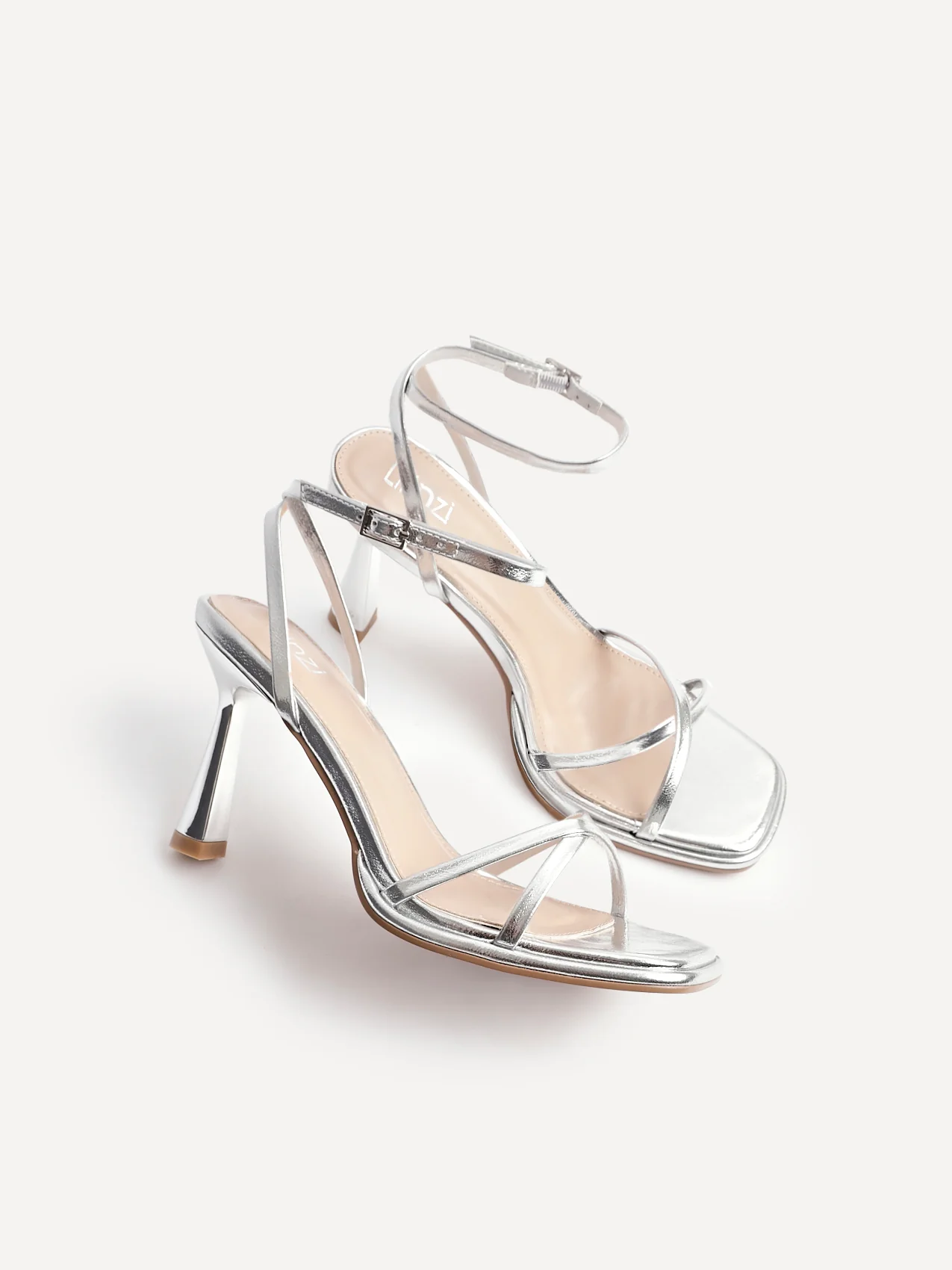 Verve Silver Faux Leather Crossover Stiletto Heel - Image 5