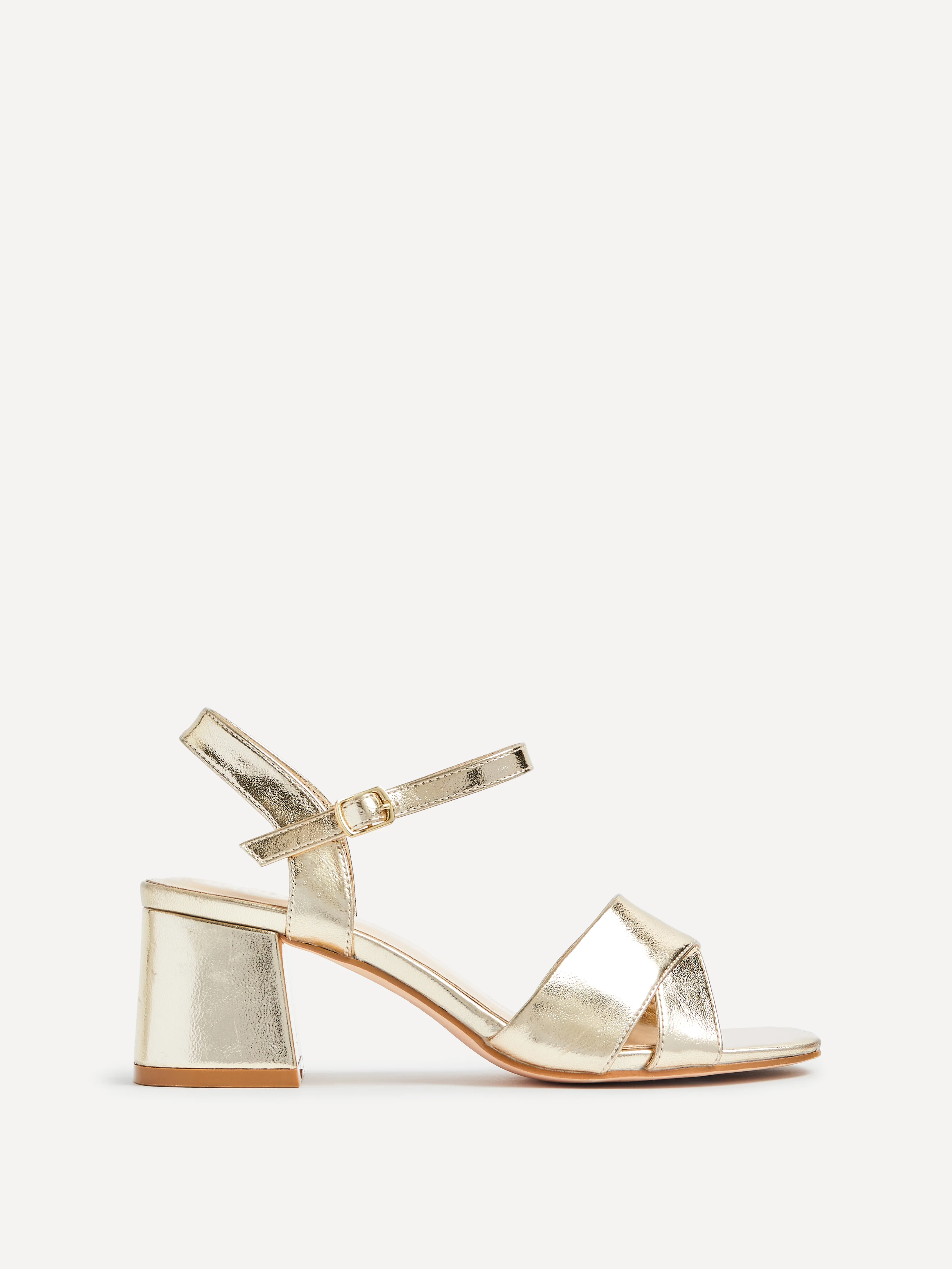 Vivian Wide Fit Gold Block Heel Sandals - Image 3