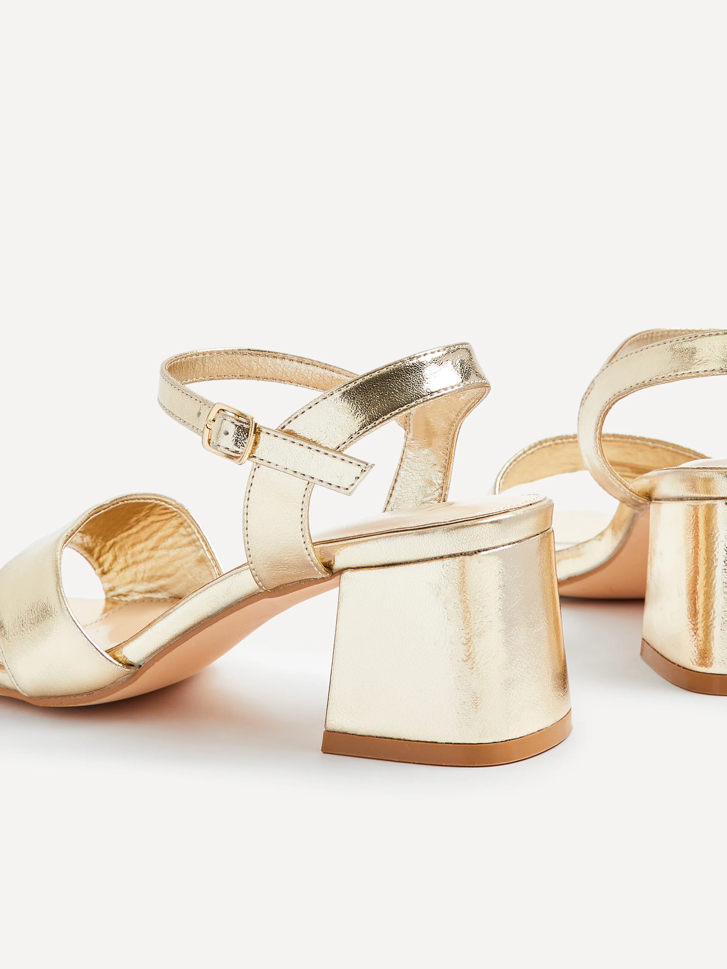 Vivian Wide Fit Gold Block Heel Sandals - Image 6