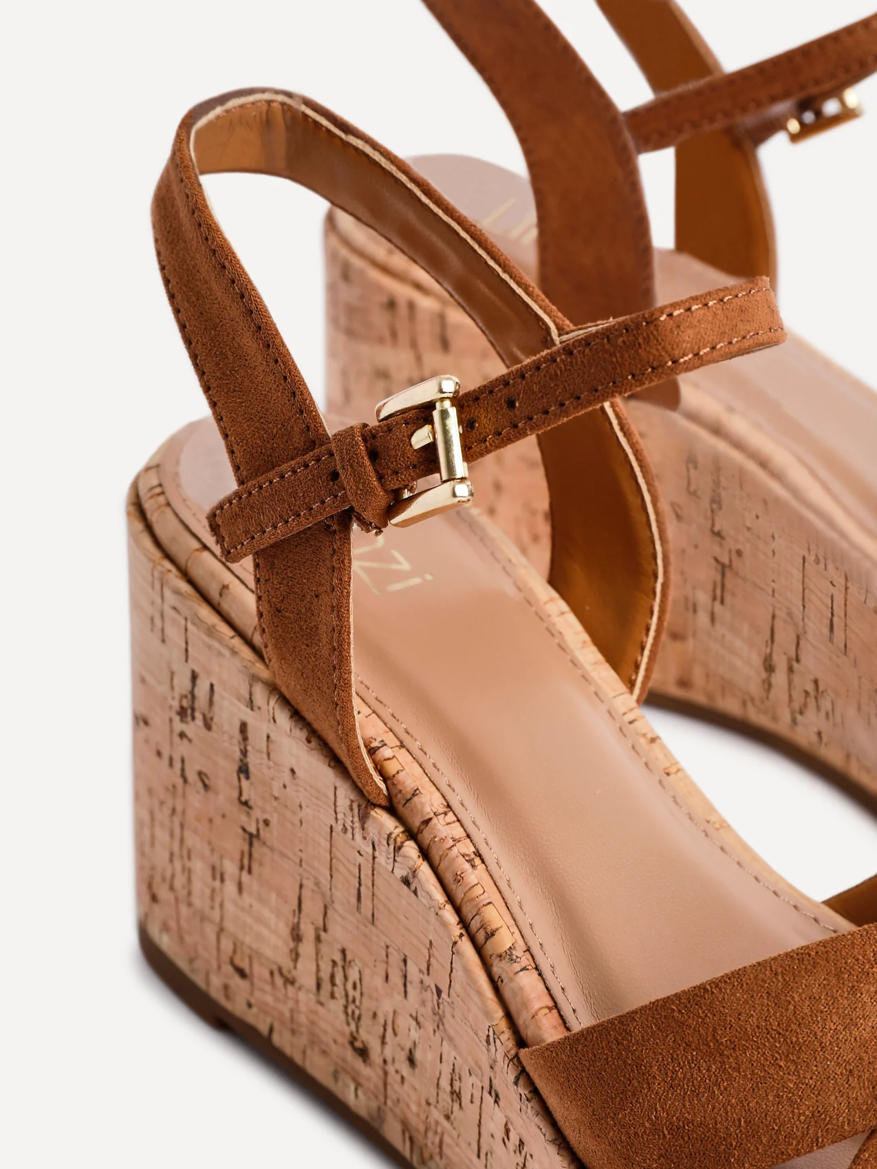 Vivid Tan Faux Suede Cork Wedges - Image 4