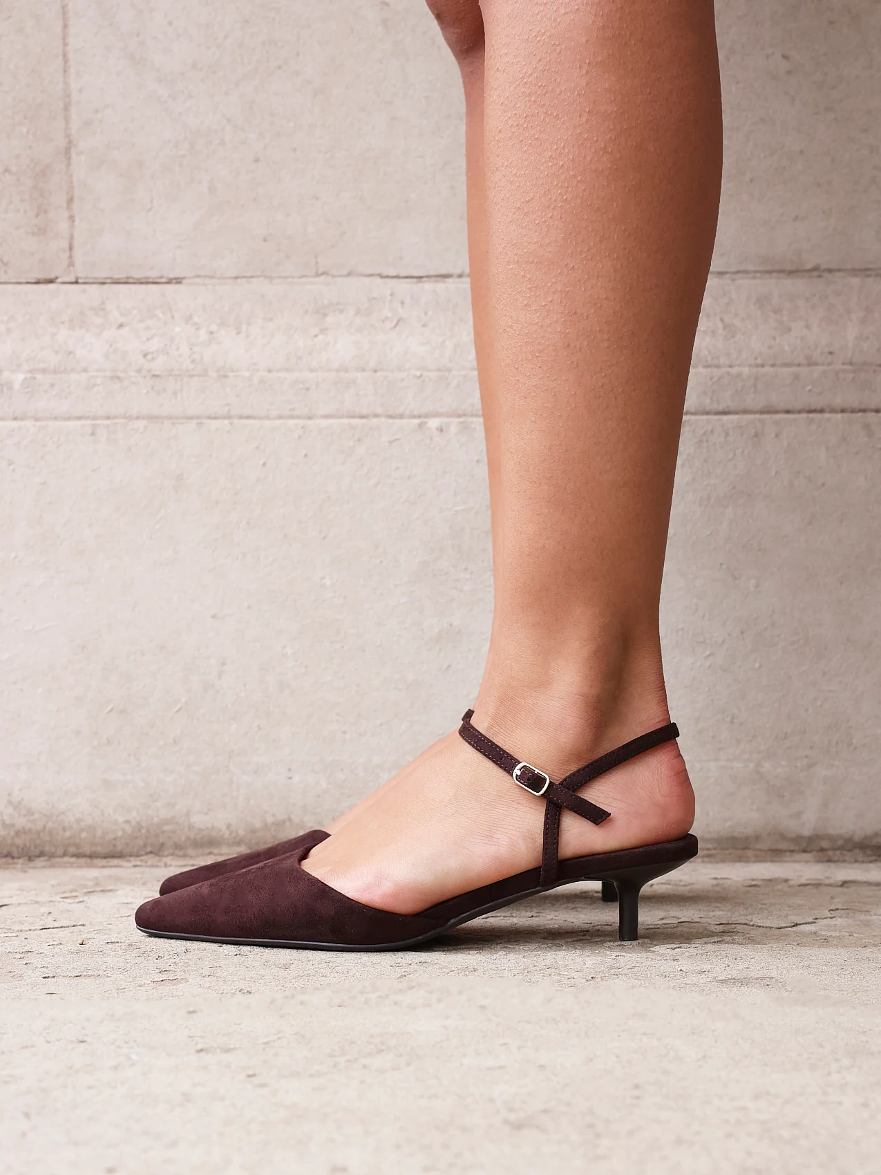 Vogue Brown Faux Suede Kitten Court Heels - Image 6