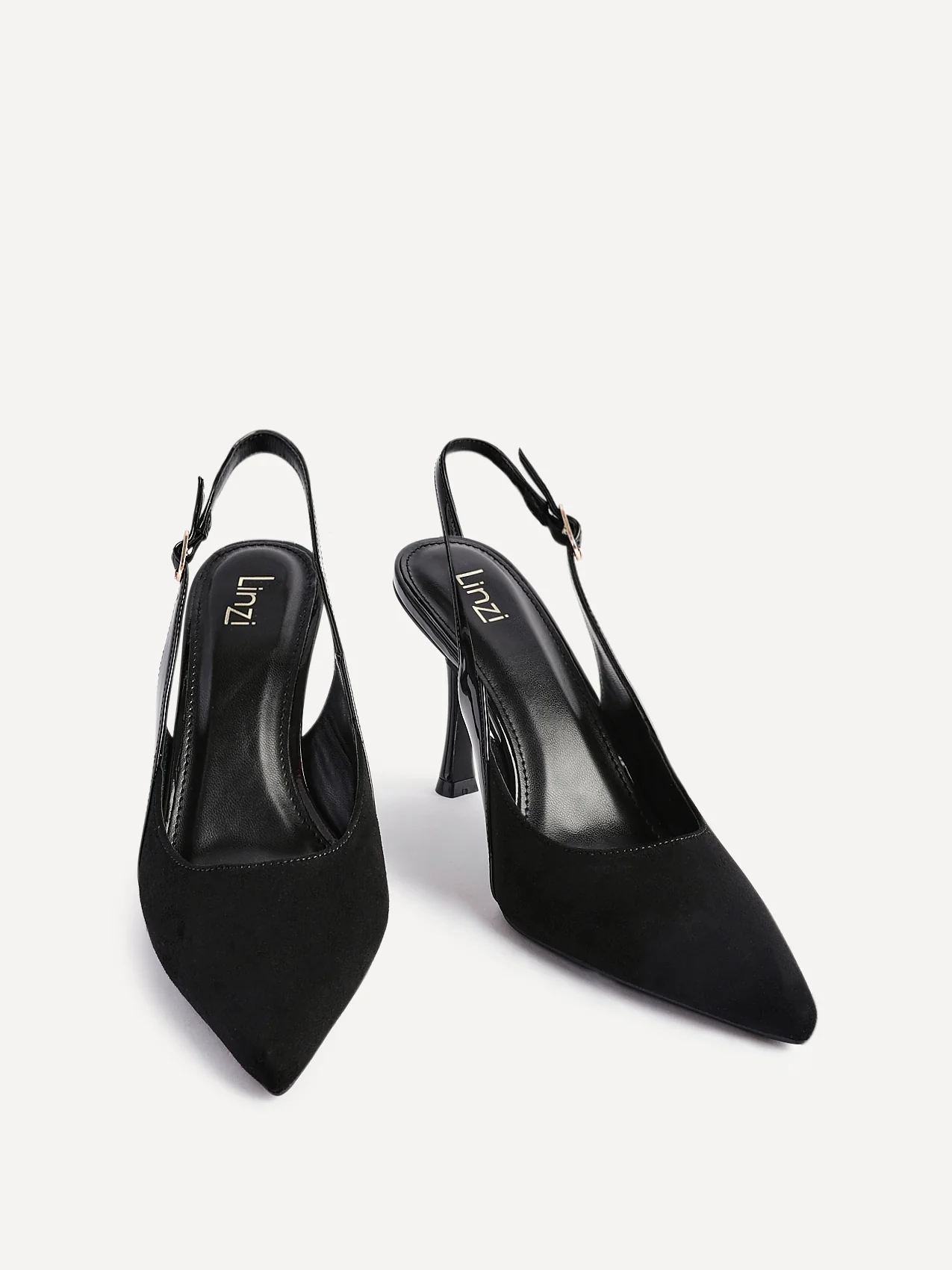 Wink Black Faux Suede Two Tone Court Heels - Image 3