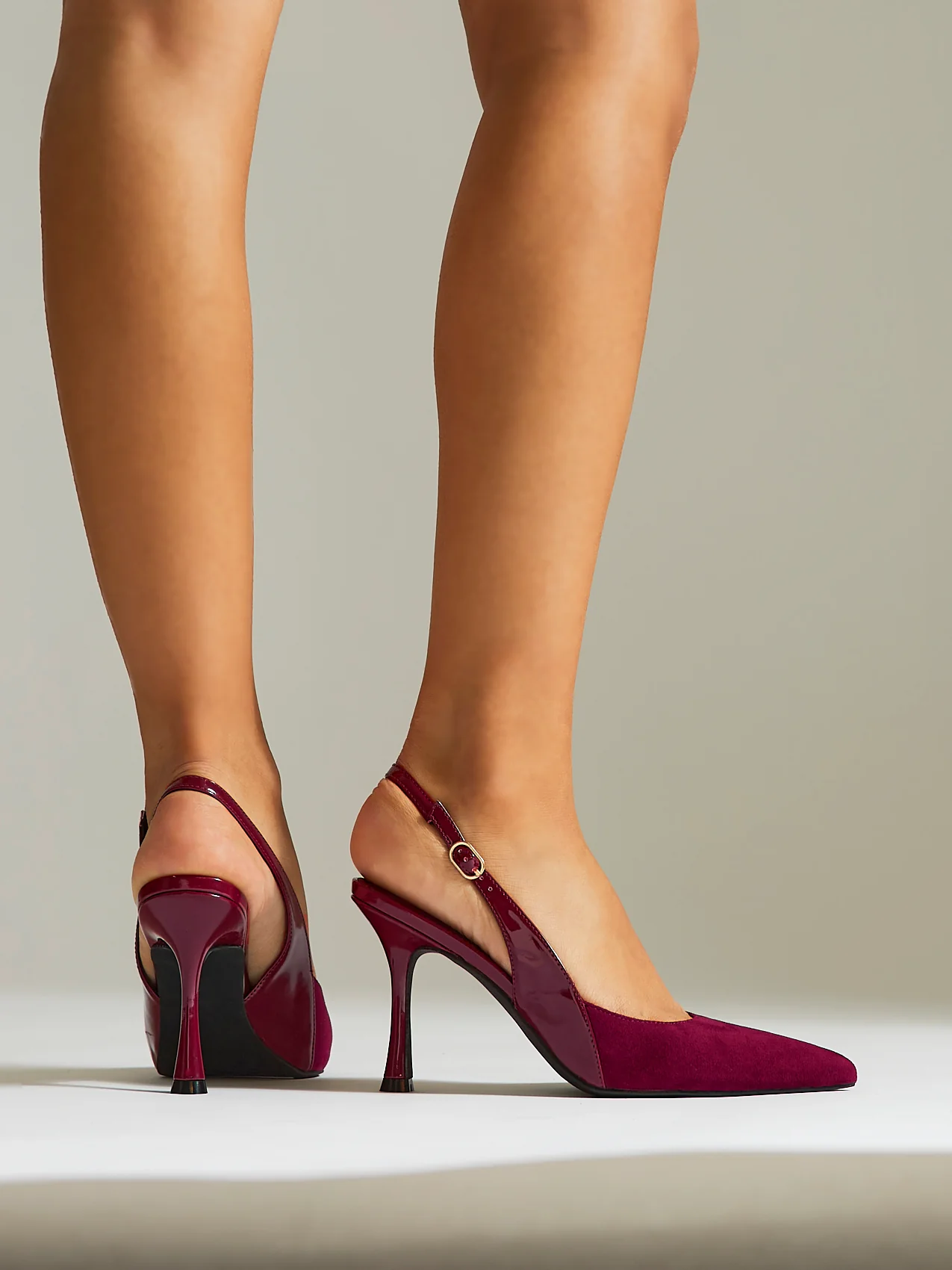 Wink Burgundy Faux Suede Two Tone Court Heels