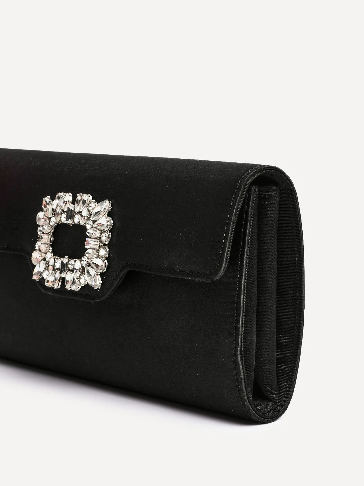 Wonder Black Satin Diamante Clutch Bag - Image 4