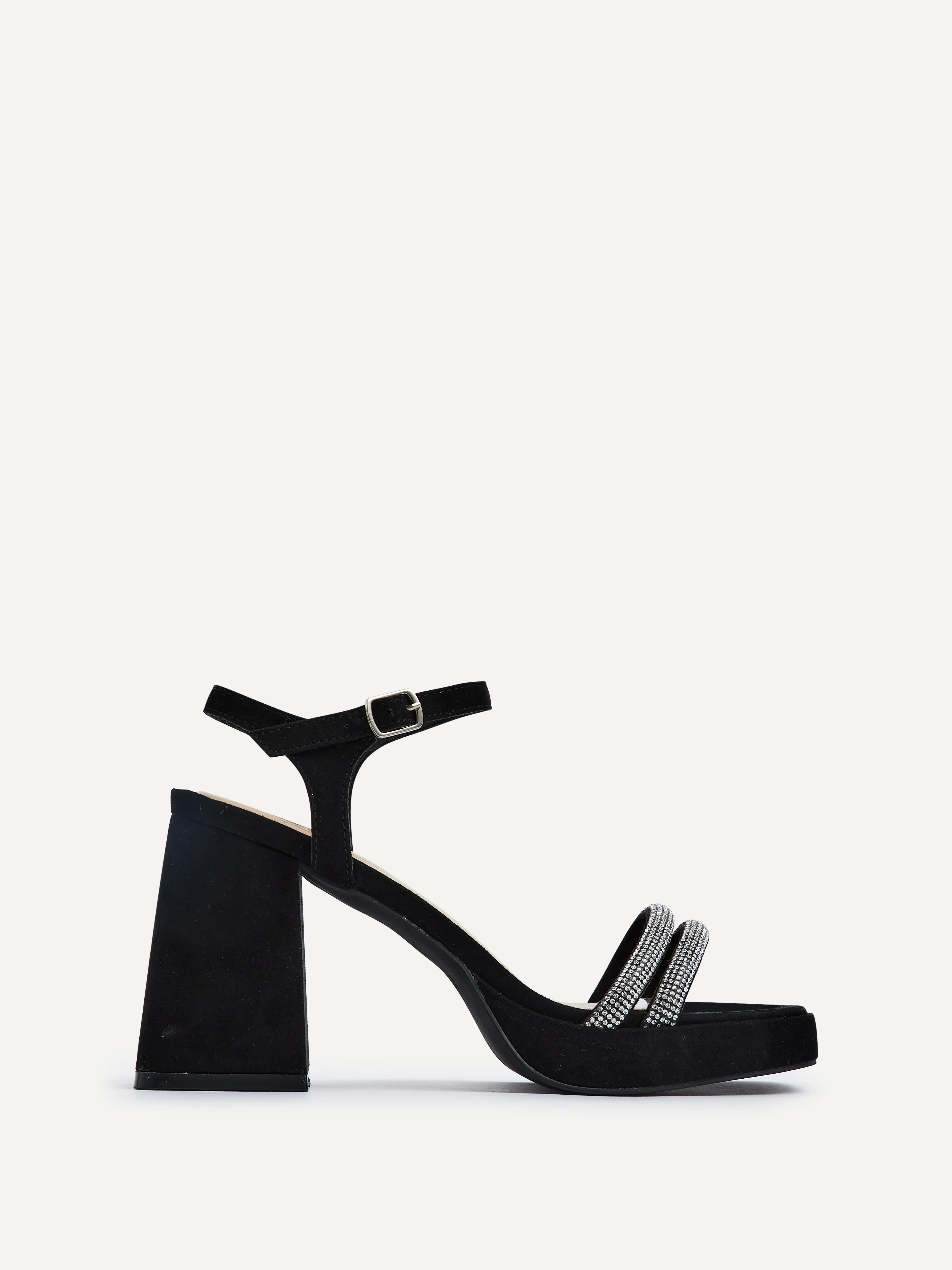 Xandra Black Faux Suede Diamante Platform Heels