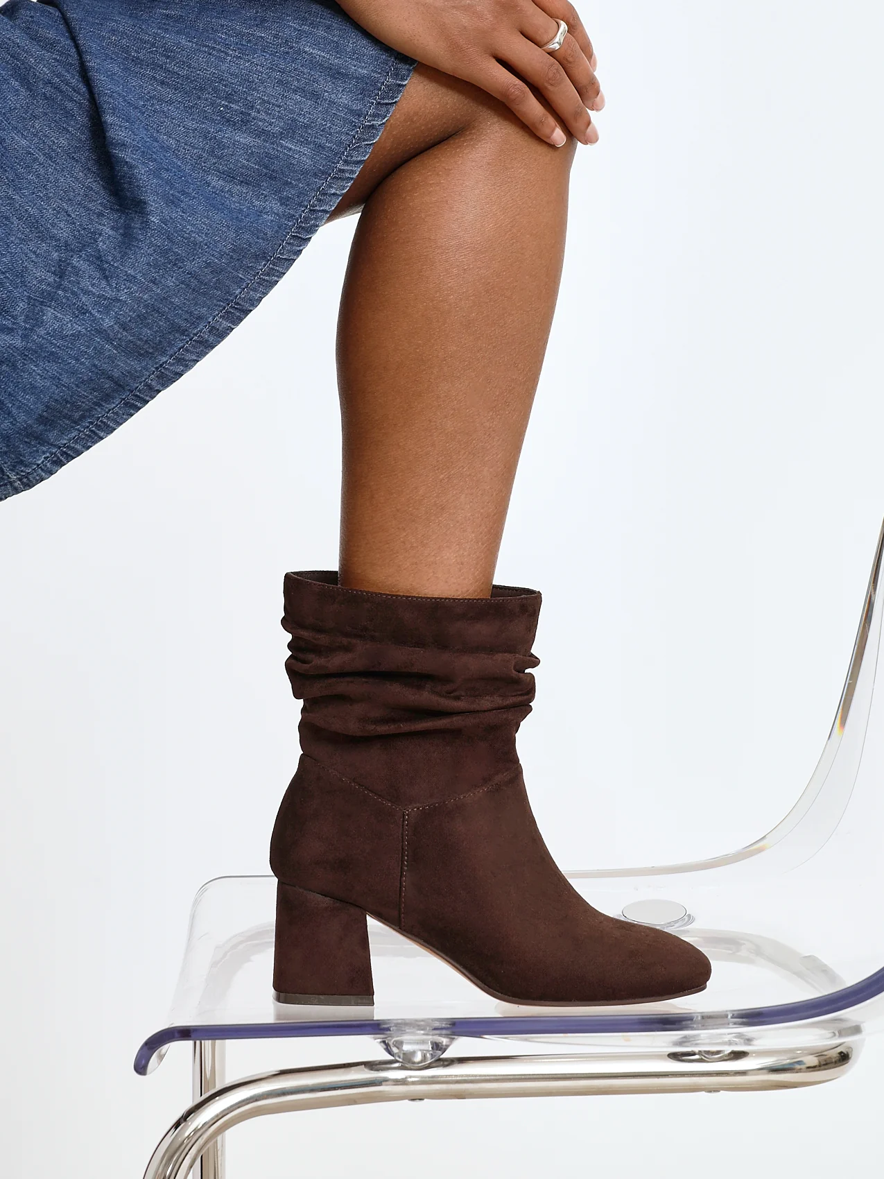 Zayda Wide Fit Brown Heeled Ankle Boots - Image 6