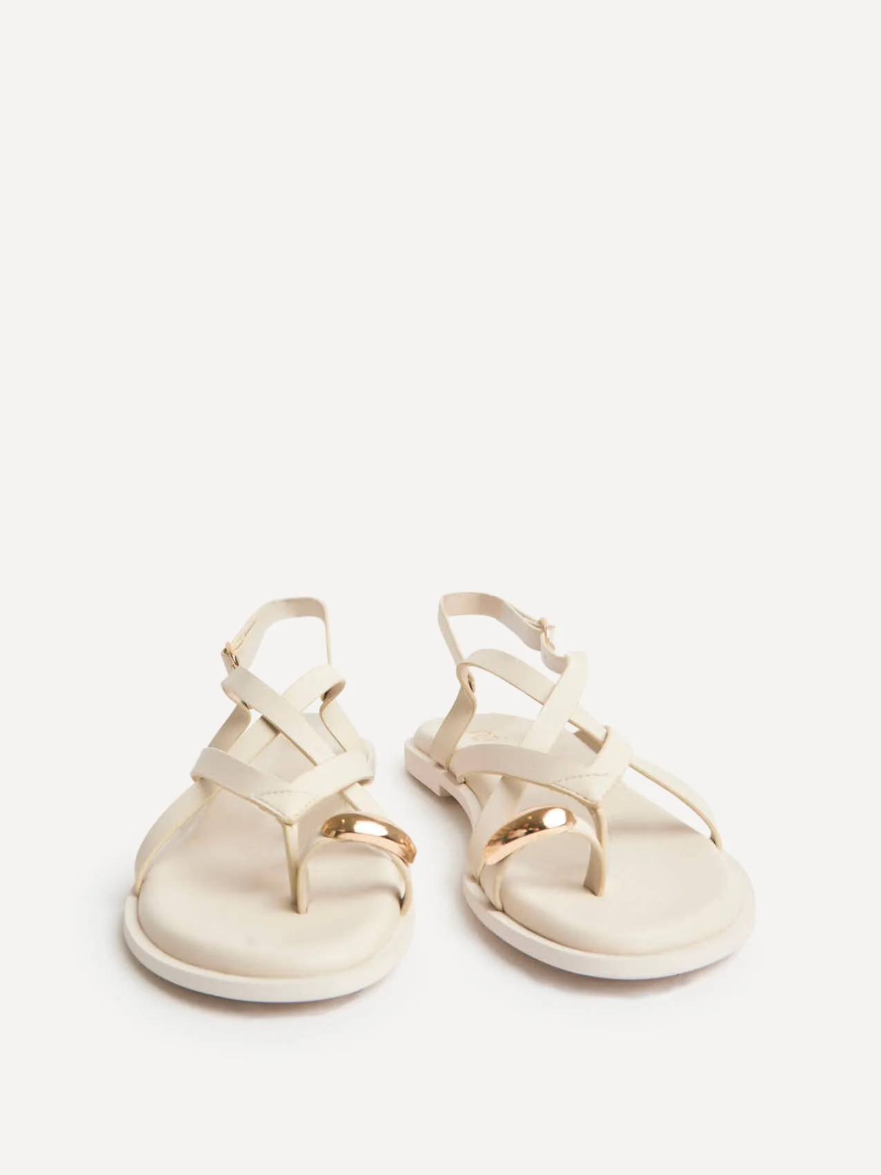 Zyra Ivory Toe Ring Flat Sandals - Image 3